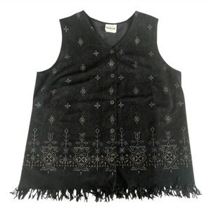 Vintage Bentley Black Fringe Faux Suede Western Vest